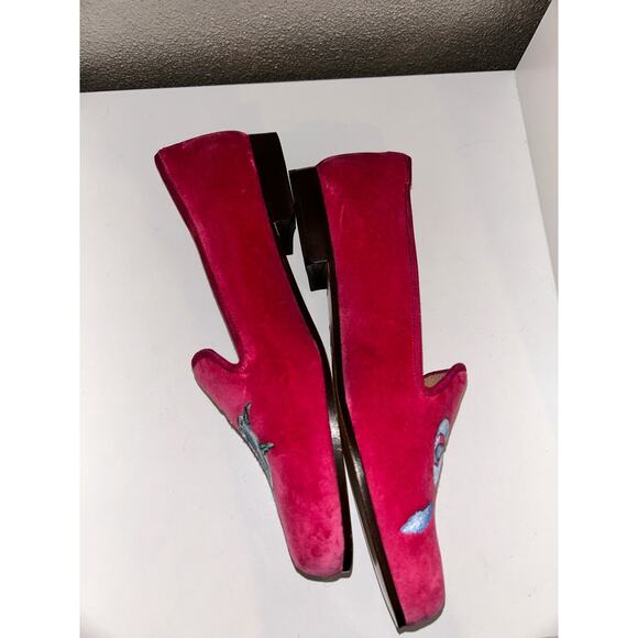 LoveShackFancy Stubbs Wootton Pink Velvet Rose Bow Embroidered Slippers Sz 8 - Picture 6 of 13